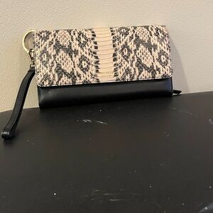 Henri Bendel Black and Snake Print Clutch